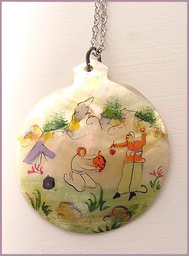 Vintage Persian Handpainted Pendant/ Necklace - Free USA Shipping