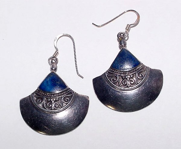 Sterling and Lapis Lazuli Tribal Pierced Earrings - Free USA Shipping