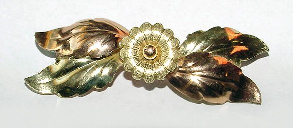 Vintage 1930s Yellow and Pink Gold Plated Victorian Revival Brooch - Free USA Shipping