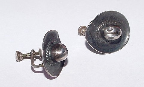 1940s Sterling Cowboy Hats Screwback Earrings