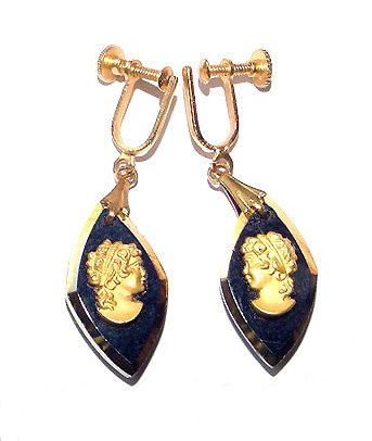 Victorian Revival Glass Cameo Drop Screwback Earrings - Free USA Shipping