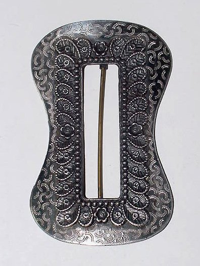 Large Victorian Sterling Hand Engraved Sash Buckle