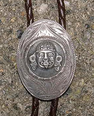 Vintage Signed Mexican Bolo/ Lariat Necktie of Aztec Sun God