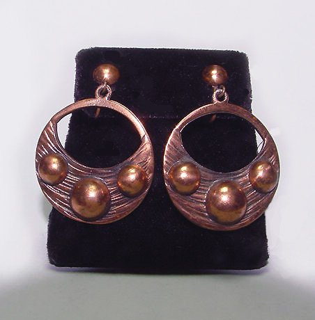 Signed Rebajes Modernist Copper Dangle Clip Earrings