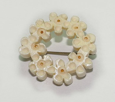 Antique Carved Bone Flowers Brooch - Free USA