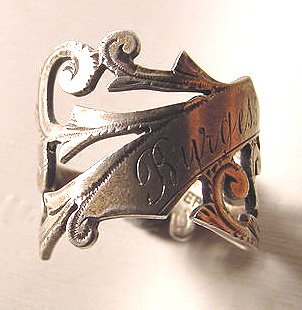 Antique Victorian Sterling Ring with Engraved Surname Burgess