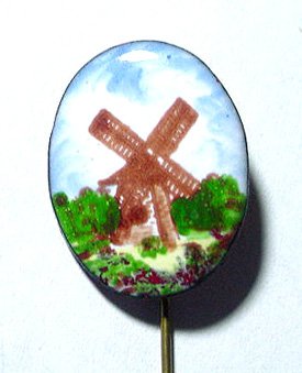 Handpainted Glass Enamel Vintage Windmill Stickpin