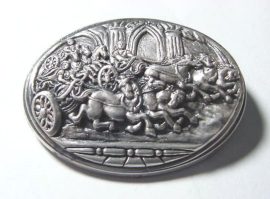 Large Sterling Roman Chariot Race Brooch