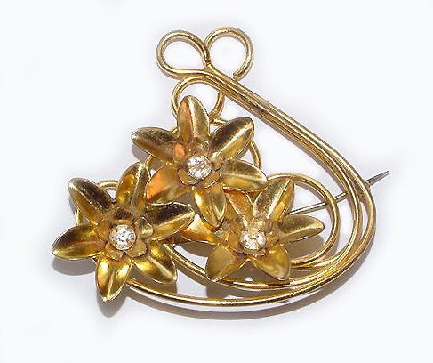 Bright Gold Plated 1940s Retro Brooch - Free USA Shipping