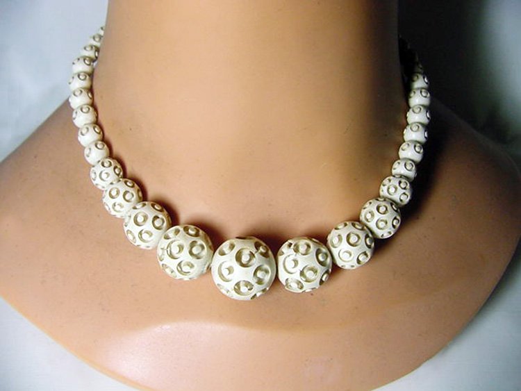 Carved Alabaster Celluloid Art Deco Choker Necklace