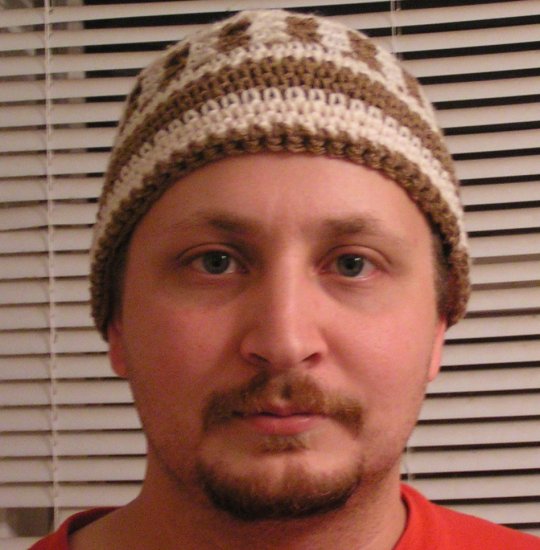 Brown / White Striped Beanie Hat