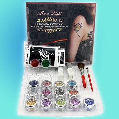 Glitter Tattoo kit 15 color/brushes/glue/stencil