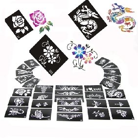 Stencils for Body Painting Glitter Tattoos, 50 sheets, Mixed Designs