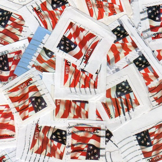 100 USA Used 37c Flag stamps on paper bundle bundleware red