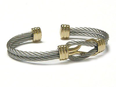 Beautiful Braided Knot Cable 2 Tone Flex Cuff Bracelet - FREE SHIPPING