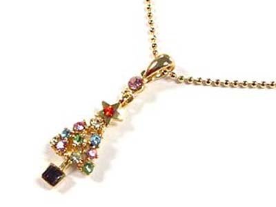 Dazzling Goldtone Crystal Christmas Tree 16 Inch Ball Necklace