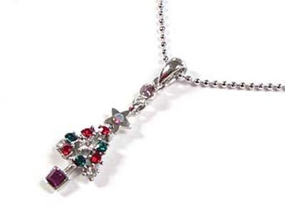 Dazzling WGP Crystal Christmas Tree Silvertone 16" Ball Necklace