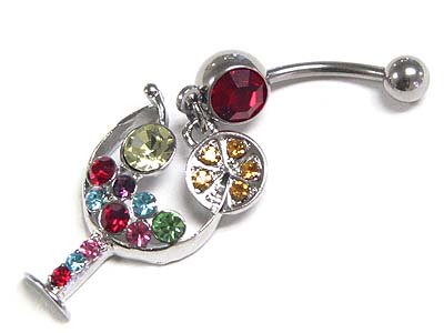 Dazzling WGP Surgical Steel Austrian Crystal Martini Belly Ring - FREE SHIPPING