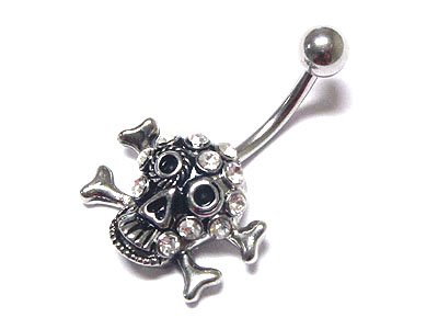Unique Skull and Crossbones Pirate's Dream Crystal Belly Ring - FREE SHIPPING