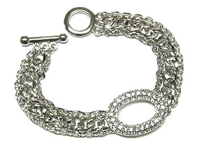Beautiful Silvertone Austrian Crystal Oval Circle of Life Toggle Bracelet