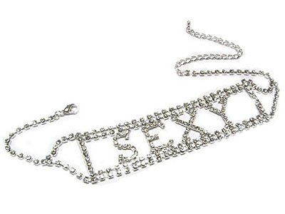 Double Line Austrian Crystal "SEXY" Silvertone Choker