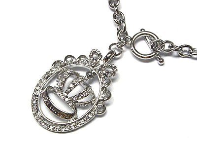 Gorgeous Silvertone Juicy Austrian Crystal Crown Toggle Necklace