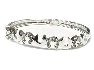 Austrian Crystal Silvertone Horseshoe Spring Hinged Bangle Braceelt
