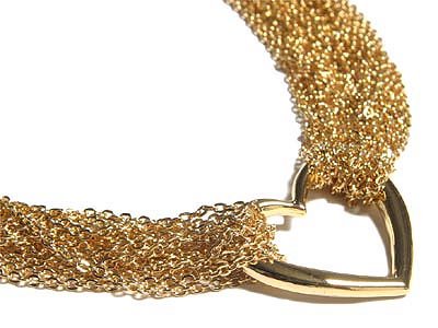 Gorgeous Heavy Goldtone Mesh Link Floating Heart Toggle Necklace