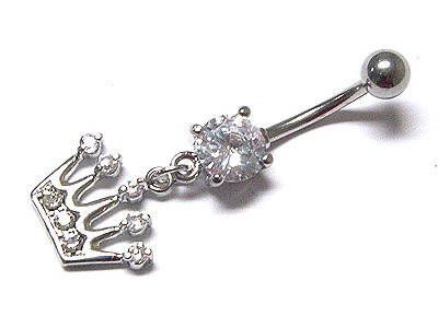 Dazzling WGP Austrian Crystal Surgical Steel Crown Belly Ring - FREE SHIPPING