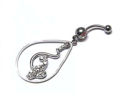 Dazzling WGP Austrian Crystal Phat Cat Surgical Steel Belly Ring - FREE SHIPPING