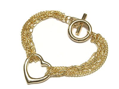 Gorgeous Multi Mesh Link Chain Floating Heart Toggle Bracelet - FREE SHIPPING