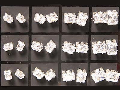 Gorgeous Cubic Zirconia Emerald Cut Stud Post Earrings Jewelry Lot (12 Pack With Display)