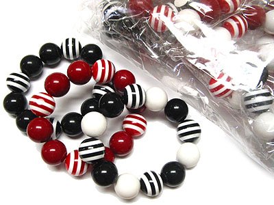 Beautiful Acrylic Stripe Ball Bead Stretch Bracelet Wholesale Jewelry Lot (12 Pack)
