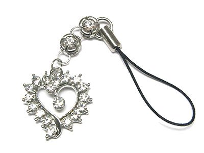 CRYSTAL HEART CELLPHONE CHARM - FREE SHIPPING