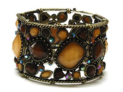 Wide Crystal Water Burnished Amber Genuine Swarovski Crystal Retro Stretch Bracelet