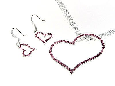Dazzling Pink Genuine Austrian Crystal Floating Heart Necklace & Earrings Jewelry Set