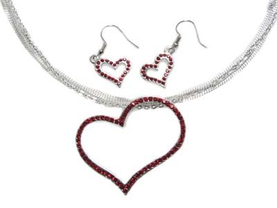 Gorgeous Red Valentine Genuine Austrian Crystal Mesh Floating Heart Necklace & Earring Set