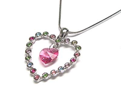 Brilliant Genuine Swarovski Crystal Multi Color WGP Snake Chain Pink Heart Necklace
