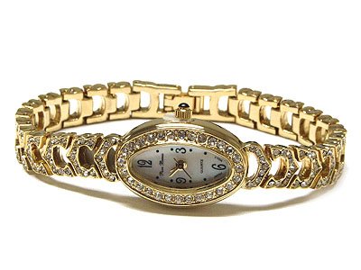 Gorgeous Genuine Swarovski Crystal Oval Face Stainless Steel Women's Mesh Watch - FREE SHIPPING