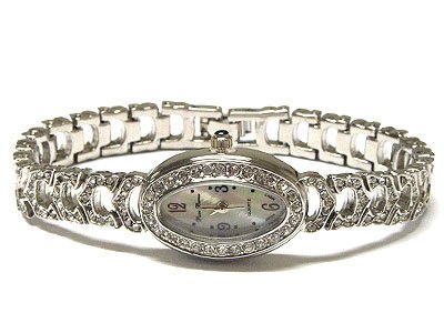 Gorgeous Genuine Swarovski Crystal Oval WGP Face Stainless Steel Women's Mesh Watch - FREE SHIPPING