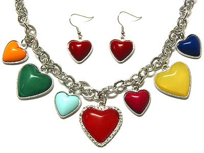 Art Deco Style Adorable Valentine Heart Necklace & Earring Jewelry Set