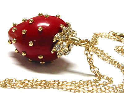 Gorgeous Acrylic Luscious Red Strawberry Necklace (Austrian Crystal Leaves)