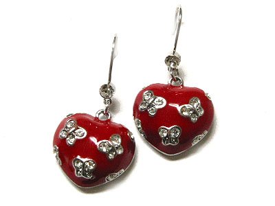 Queen of Hearts Red Acrylic Heart With Austrian Crystal Butterflies Earrings - FREE SHIPPING