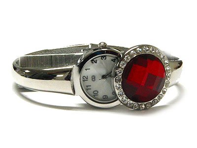 Dazzling Huge Red Austrian Crystal Flip Style Fashion Cuff Watch - FREE SHIPPING