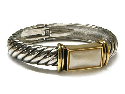 Heavy Hinged Designer Two Tone Cable Bangle Bracelet
