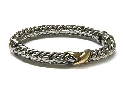Diamond Cut Designer Two Tone Cable Bangle Bracelet - FREE SHIPPING