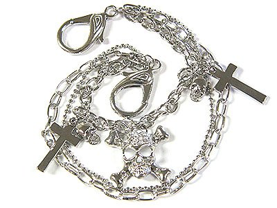 Crystal Skull & Crossbones Pirate Silver Fashion Belt - FREE SHIPPING