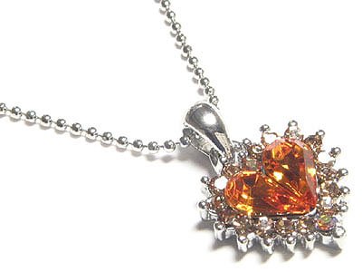 Gorgeous Champagne Austrian Crystal Heart Necklace - FREE SHIPPING