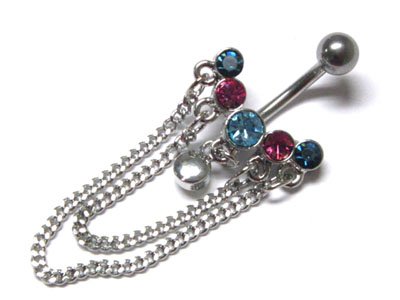 Multi-Color Austrian Crystal Surgical Steel Mesh Link Belly Ring - FREE SHIPPING
