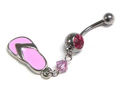 Gorgeous Pink Flip Flop Sandal & Austrian Crystal S. Steel Belly Ring